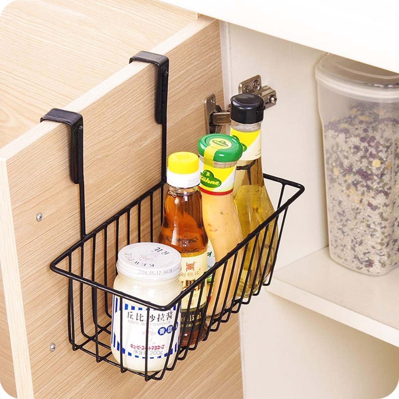 Homynest Set of4 Metal Wire Multipurpose Over Door Basket Hanging Cabinet Storage Organizer Bin for Kitchen Pantry Bathroom Black Space Saving Durable Heavy Duty Compact and Durable