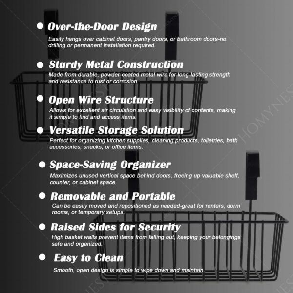 Homynest Set of 3 Metal Wire Multipurpose Over Door Basket Hanging Cabinet Storage Organizer Bin for Kitchen Pantry Bathroom Black Space Saving Durable Heavy Duty Compact and Durable
