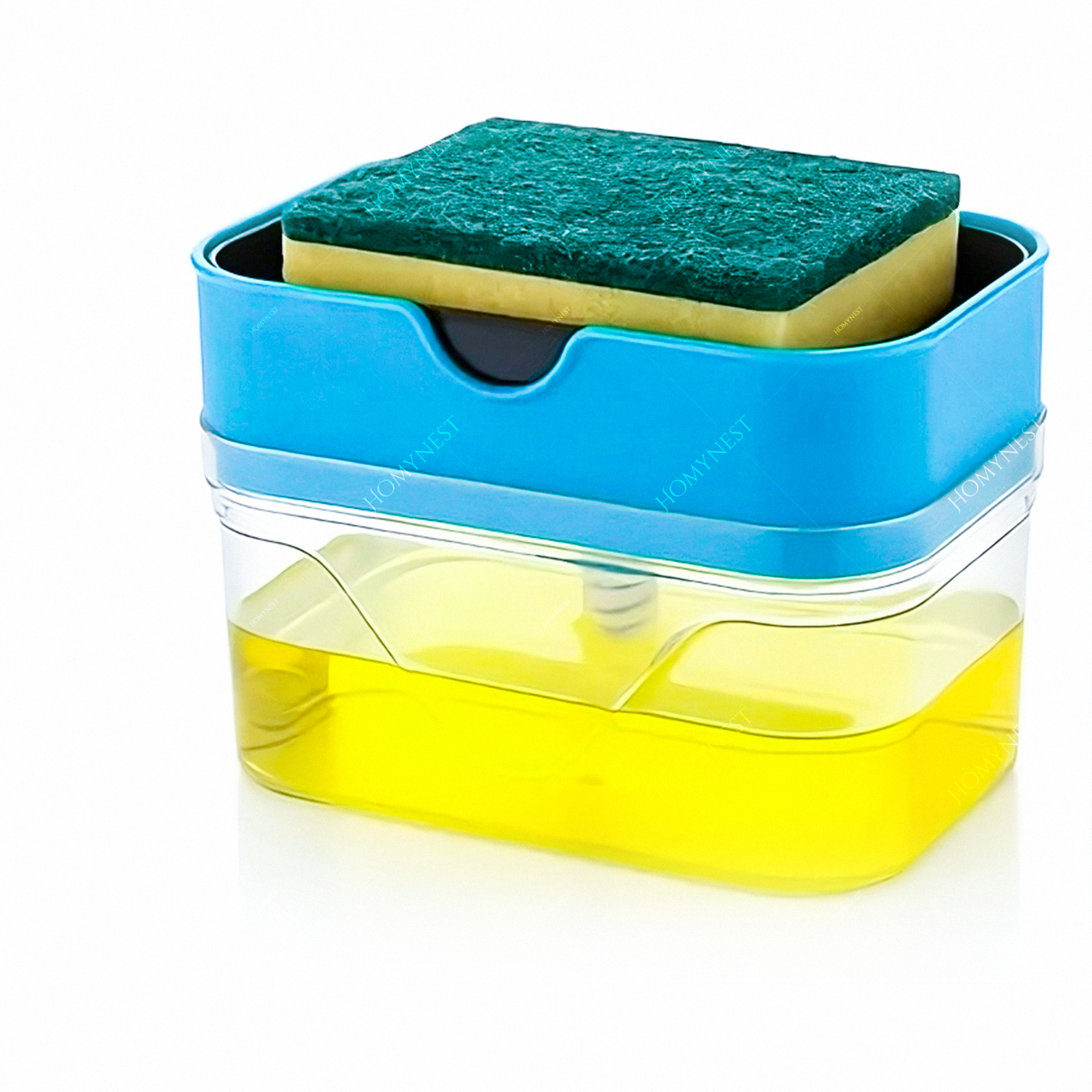Homynest 2 in 1 Soap Dispenser for Bathroom Accessories Dishwasher Liquid Holder Liquid Dispenser Pump 400 ML with Sponge Holder Kitchen Sink Accessories Items (Multi-Color)