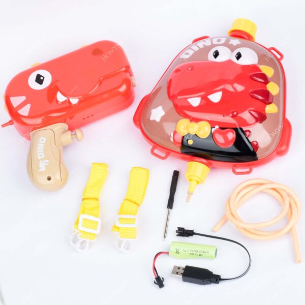 Homynest Funny Outdoor Dragon 1Pcs Electric Holi Game Gun Toys Cartoon Dragon 1Pcs Cute Backpack Water Tank | 100 Water Balloons 1 Pack Gulal Color (Red