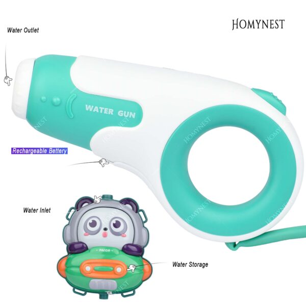 Homynest Holi Combo Funny 1Pcs Electric Automatic Water Gun Toy with 1Pcs Water Cute Panda Backpack (Rechargeable Battery) - Green Compact Size for Kids