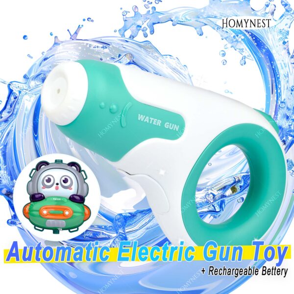 Homynest Holi Combo Funny 1Pcs Electric Automatic Water Gun Toy with 1Pcs Water Cute Panda Backpack (Rechargeable Battery) - Green Compact Size for Kids