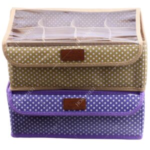 Homynest 2-Pack Foldable 12 Grid Clothing Storage Box, White Dot Design, Brown & Purple