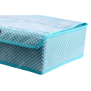 Homynest 2-Pack Foldable 24 Grid Clothing Storage Box Transparent Cover White Dot Design Blue & Purple Non-woven Space Saver Dawer Bin Cloth Penties Belts Socks Ties Light Scarf Underwear