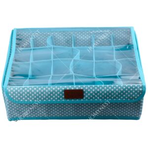 Homynest 2-Pack Foldable 24 Grid Clothing Storage Box Transparent Cover White Dot Design Blue & Purple Non-woven Space Saver Dawer Bin Cloth Penties Belts Socks Ties Light Scarf Underwear