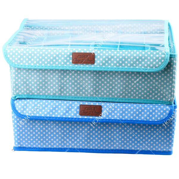 Homynest 2-Pack Foldable 24 Grid Clothing Storage Box Transparent Cover White Dot Design Blue & Purple Non-woven Space Saver Dawer Bin Cloth Penties Belts Socks Ties Light Scarf Underwear