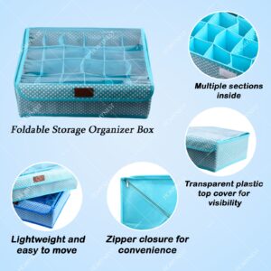 Homynest 2-Pack Foldable 24 Grid Clothing Storage Box Transparent Cover White Dot Design Blue & Purple Non-woven Space Saver Dawer Bin Cloth Penties Belts Socks Ties Light Scarf Underwear