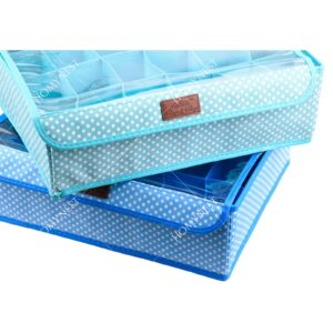 Homynest 2-Pack Foldable 24 Grid Clothing Storage Box Transparent Cover White Dot Design Blue & Purple Non-woven Space Saver Dawer Bin Cloth Penties Belts Socks Ties Light Scarf Underwear
