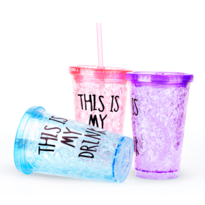 Homynest Acrylic Frosty Ice Cup Freezing Gel Tumbler Jar | Cute Glass Travel Sipper with Straw and Lid for Juice, Beer, Soft Drinks, Water, for Office, Home (Multicolor) (Multicolor, Large)