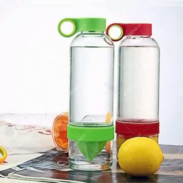 Homynest 2 Pack Green Travel Water Bottle (450ml) - Built-In Citrus Juicer & Fruit Infuser - Leakproof Zinger for Active Lifestyles - 22.5cm
