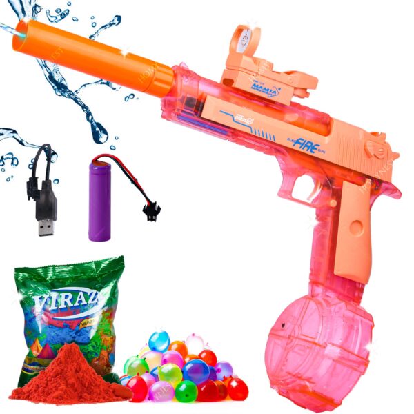 Homynest Holi 1 Pcs Electric Water Guns Transparent Pichkari (Pink