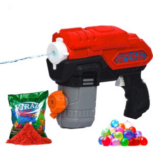 Homynest Toys Electric 1 Pcs Red Water Gun Water Blaster Pichkari Dual Style Water Nozzle High-Pressure Water Shooting Gun with Lightning 100 Water Balloons 1 Pack Gulal Color for Kids Adults