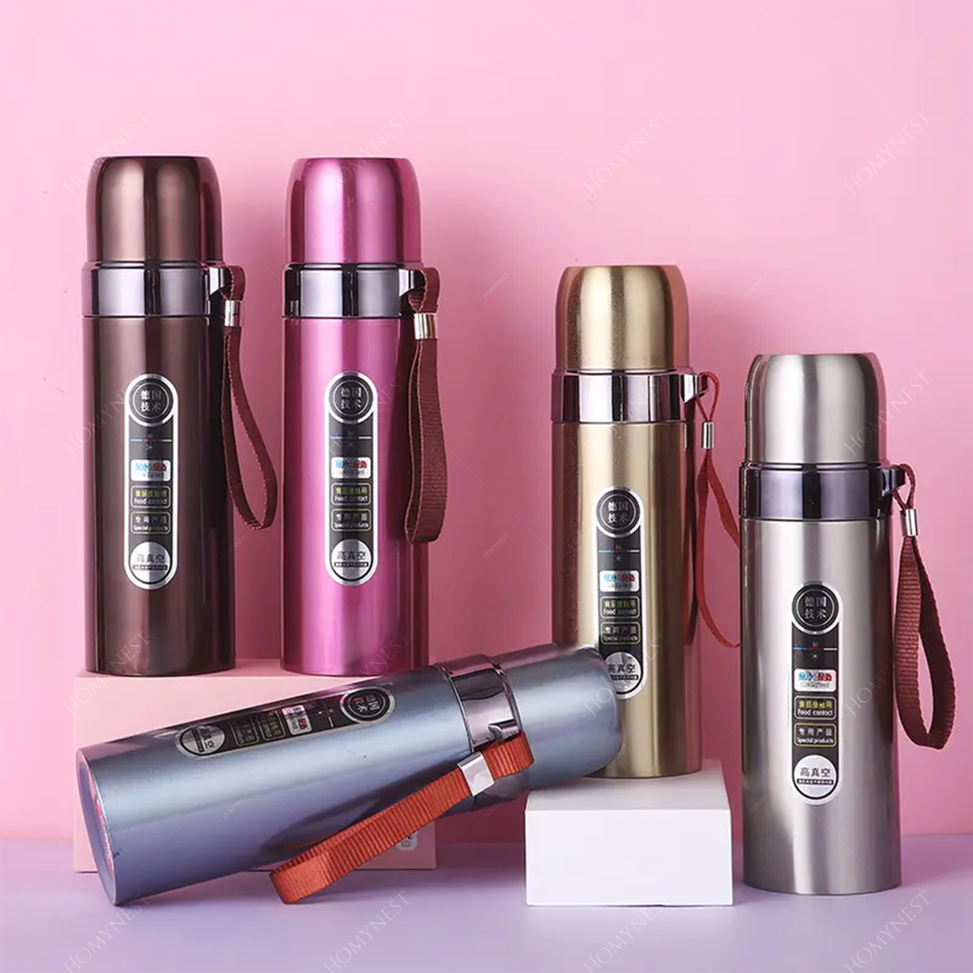 Homynest 500ml Stainless Steel Vacuum Flask Water Bottle Vacuum Insulated Thermos for Tea Coffee Airtight Cap with Cup for Hot and Cold Outdoor Office Camping Travel Mug Multicolor
