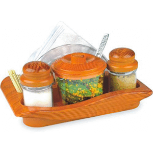 Homynest Complete Dining Table Set of Pickle Jars, Salt and Pepper Dispenser, Toothpick Holder and Spoon Holder(Wooden Look Design, Plastic) (Origano)