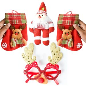 Homynest Christmas Stocking & Ornament Set - Includes 2 Stockings, Reindeer Golden Glass, Hanging Santa - Festive Holiday Decorations, Merry Xmas Gifts, Golden Eyewear, Unique Santa Accessories