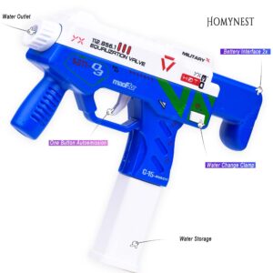 Homynest Holi Super Squirt Gun Toys Pichkari Water 1Pcs Summer Shooter Blue Automatic Squirt Guns Toys 100 Water Balloons 1 Pack Gulal Color Game Electric One-Button Automatic Launcher Water Gun Toy