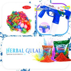 Homynest Holi Super Squirt Gun Toys Pichkari Water 1Pcs Summer Shooter Blue Automatic Squirt Guns Toys 100 Water Balloons 1 Pack Gulal Color Game Electric One-Button Automatic Launcher Water Gun Toy