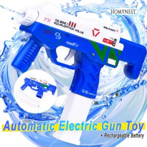 Homynest Holi Super Squirt Gun Toys Pichkari Water 1Pcs Summer Shooter Blue Automatic Squirt Guns Toys 100 Water Balloons 1 Pack Gulal Color Game Electric One-Button Automatic Launcher Water Gun Toy