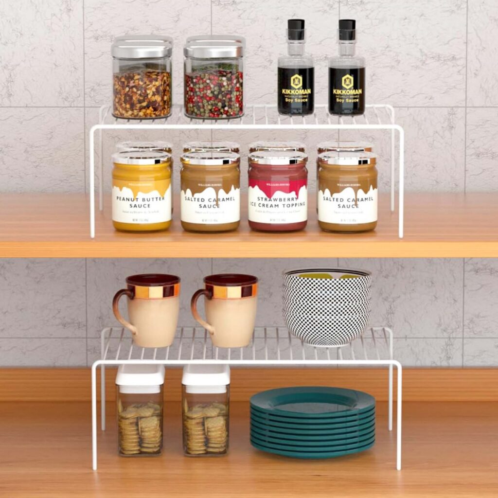 Homynest Pack Of 3 Stainless Steel Under Cabinet Kitchen Dish Rack Expandable Storage Floating Shelves For Kitchen Multipurpose Organizer Extend Up To 580 Mm With Anti-Rust Nano Coating White Shelves