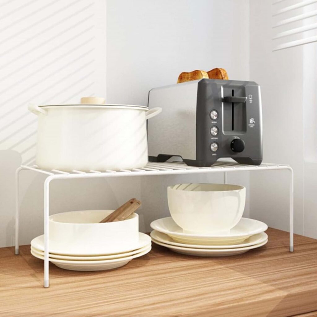Homynest Pack Of 4 Stainless Steel Under Cabinet Kitchen Dish Rack Expandable Storage Floating Shelves For Kitchen Multipurpose Organizer Extend Up To 580 Mm With Anti-Rust Nano Coating White Shelves