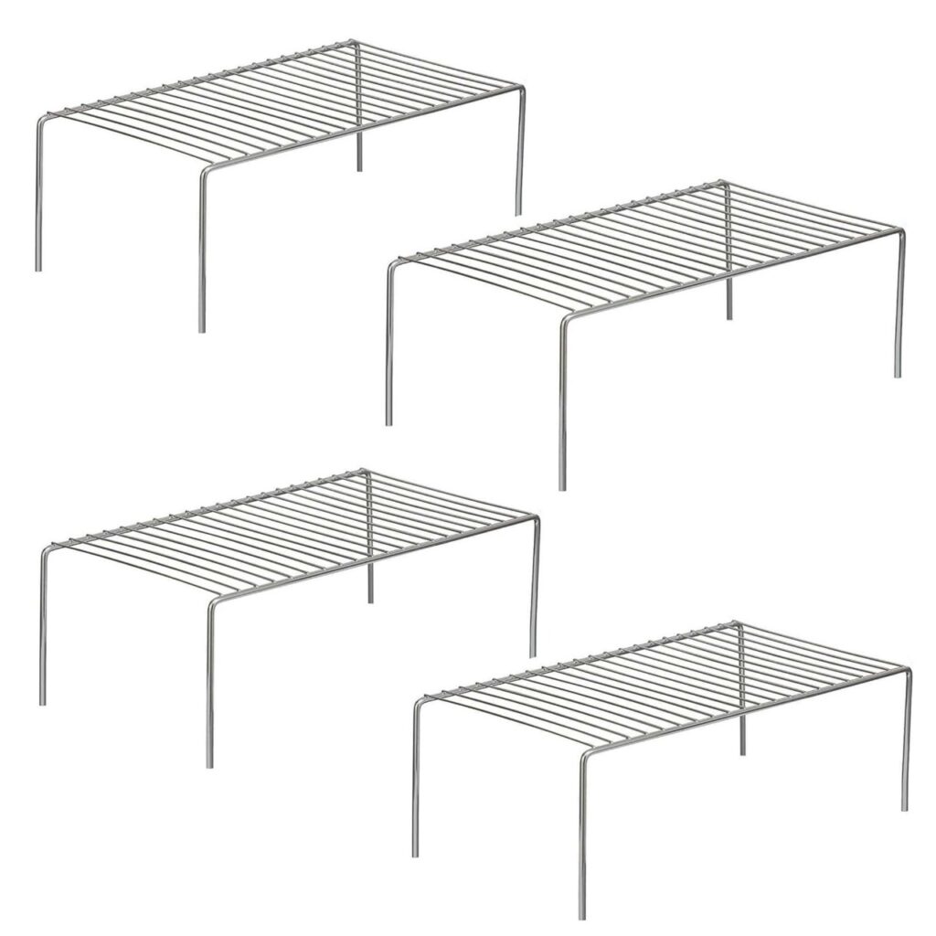 Homynest Pack Of 4 Stainless Steel Under Cabinet Kitchen Dish Rack Expandable Anti-Rust Nano Coating White Storage Floating Shelves For Kitchen Multipurpose Organizer Extend Up To 580 Mm With
