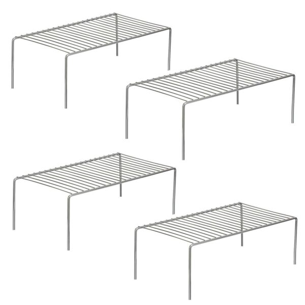 Homynest Pack Of 4 Stainless Steel Under Cabinet Kitchen Dish Rack Expandable Anti-Rust Nano Coating White Storage Floating Shelves For Kitchen Multipurpose Organizer Extend Up To 580 Mm With