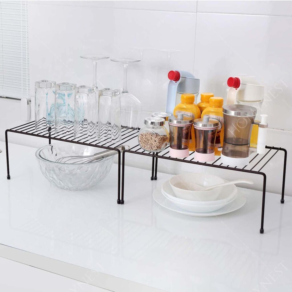 Homynest Pack Of 4 Stainless Steel Under Cabinet Kitchen Dish Rack Expandable Storage Floating Shelves For Kitchen Multipurpose Organizer Extend Up To 580 Mm With Anti-Rust Nano Coating White Shelves