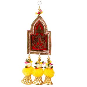 Homynest Ganesh Wall Hanging Set of 2 – Handmade Multicolor Cloth Festival Decor with Pearl Beads Golden