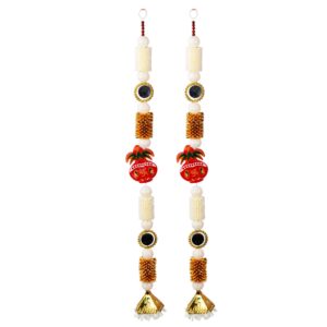Homynest Swastik Kalash Wall Hanging Door Decor – Rectangular Handmade White Yellow Red Plastic Mirror