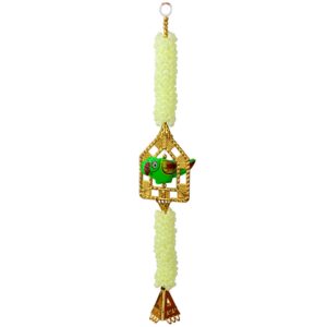 Homynest Parrot Wall Hanging Decor – Handmade Multicolor Plastic Latkan Golden Bells Artificial Flower