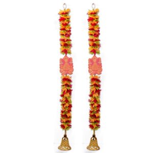 Homynest Decorative Ganesh Ji Wall Hanging – Handmade Plastic Green Yellow Red Leaf Chain Crafted