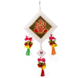 Homynest Ganesh Wall Hanging Decor Pair of 1 – Multicolor Pearl & Flower Tassel Plastic & Fabric Traditional Ganesha