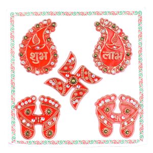 Homynest Acrylic Shubh Labh Sticker Set Door-Wall (Pack of 5 Multicolor Peacock Wings Swastik Lakshmi