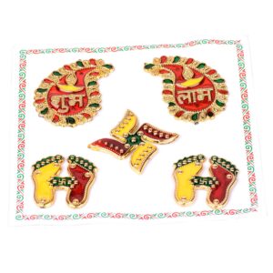 Homynest Acrylic Shubh Labh Sticker Set for Door and Wall Multicolor Peacock Wings Swastik Lakshmi