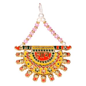 Homynest Shubh Labh Wall Hanging Set Semi-Circular Design Crystal and Golden Finish 10x7.5 cm Pack