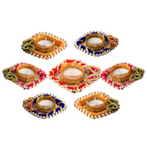 Homynest Multicolor Square Rangoli Diya Set – Pack of 7 Handmade Wax Diyas Festival Pooja Home Decor