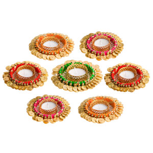 Homynest Diwali Decoration Coin Rangoli – Handmade Clay Wax Chudi Diya Set (7 Pc Multicolor) Vibrant