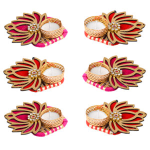 Homynest Diwali Lotus Rangoli Diya Set Handmade Pack of 6 Multicolor Chudi Diya Traditional Wax Tealight