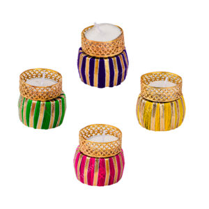 Homynest Handmade Chudi Matka Diya Set for Diwali Rangoli – Pack of 4 Multicolor Golden & Pink/Red/Green/Purple/Yellow