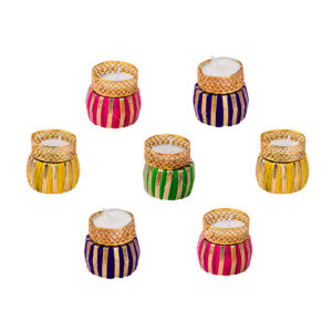 Homynest Handmade Matka Chudi Diya Set for Diwali – Pack of 7 Multicolor (Golden & Pink/Red/ Multicolor