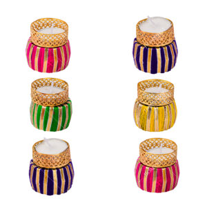 Homynest Chudi Matka Tealight Diya Set for Diwali – Set of 6 Multicolor (Golden & Pink/Red/Green/Purple/Yellow)