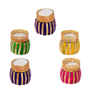 Homynest Handmade Chudi Matka Diya Set for Diwali Rangoli – Pack of 5 Multicolor Golden & Pink/Red Multicolor