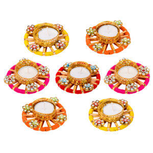 Homynest Multicolor Decorative Diya Pack of 7 – Round Wax Tealight Handmade Craft for Diwali Home Decor