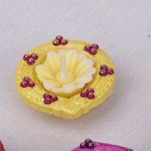Homynest Handmade Clay Wax Diya Pack of 6 Multicolor Decorative Flower Diya with Golden Embellishments