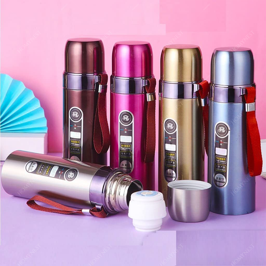 Homynest 500ml Stainless Steel Vacuum Flask Water Bottle Vacuum Insulated Thermos for Tea Coffee Airtight Cap with Cup for Hot and Cold Outdoor Office Camping Travel Mug Multicolor